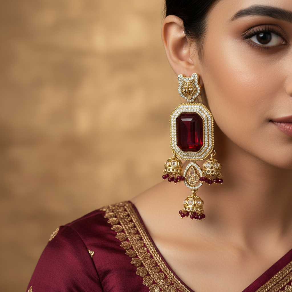 Kundan Jhumka Statement Earrings