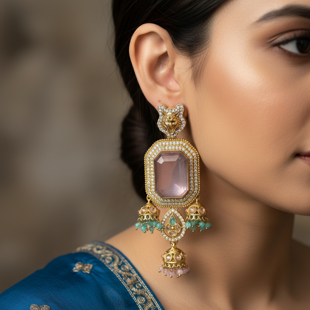Kundan Jhumka Statement Earrings