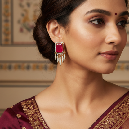 Blush Pink Stone Drop Statement Earrings