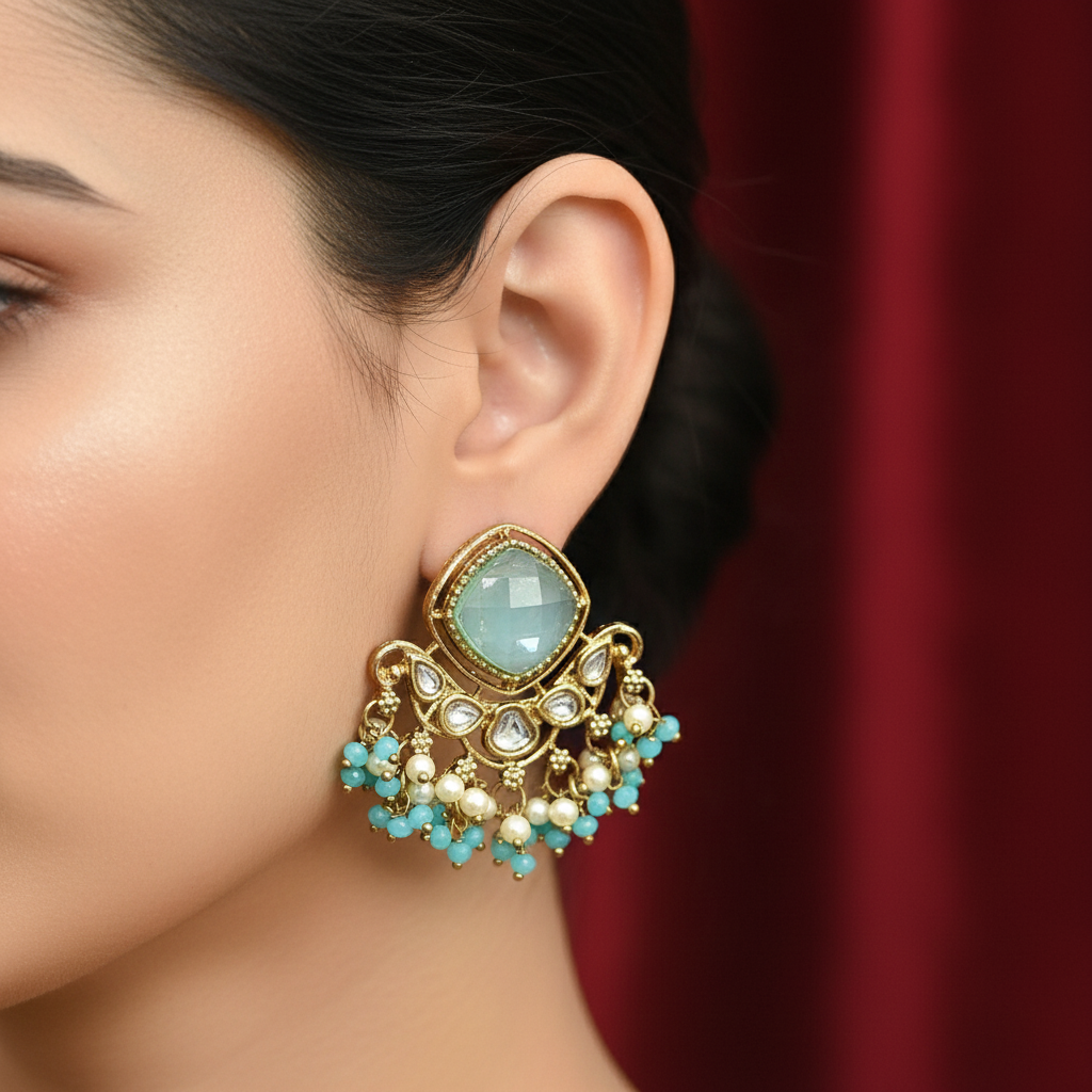 Kundan Pearl Drop Traditional Earrings