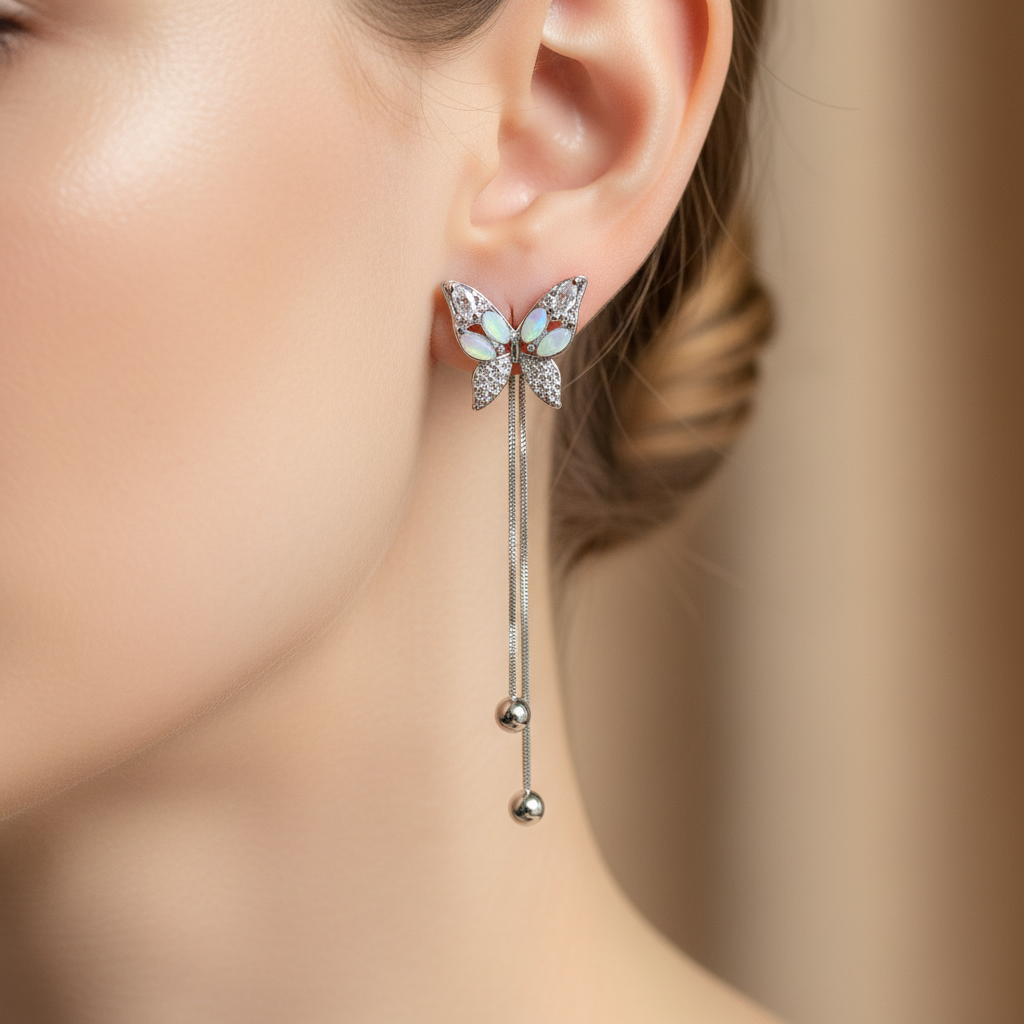 Butterfly Grace Crystal Chain Drop Earrings