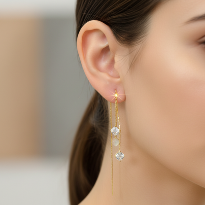 Crystal Gold Chain With Monalisa Drop Earrings