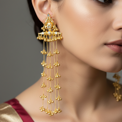 Kashmiri Gold Finish Traditional Long Jhumka Earrings