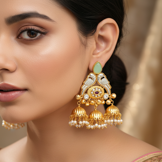 Royal Kashmiri Jhumka Earrings with Pearl Drops