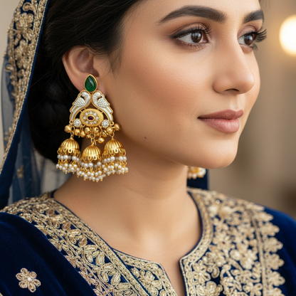 Royal Kashmiri Jhumka Earrings with Pearl Drops