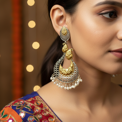 Oxidised German Silver Pearl Drop Earrings