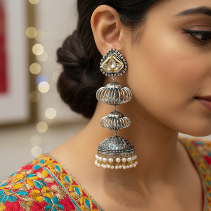 Aarohi Oxidised German Silver Long Jhumka Earrings