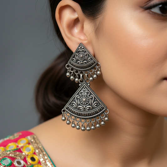 Oxidised German Silver Triangle Earrings