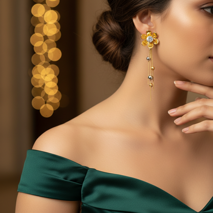 Crystal Floral Tassel Western Drop Earrings
