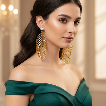 Golden Spiral Leaf Western Statement Earrings