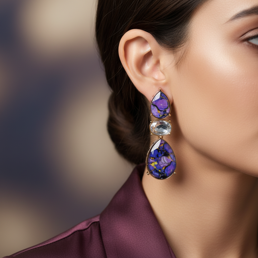 Royal Amethyst Teardrop Western Earrings