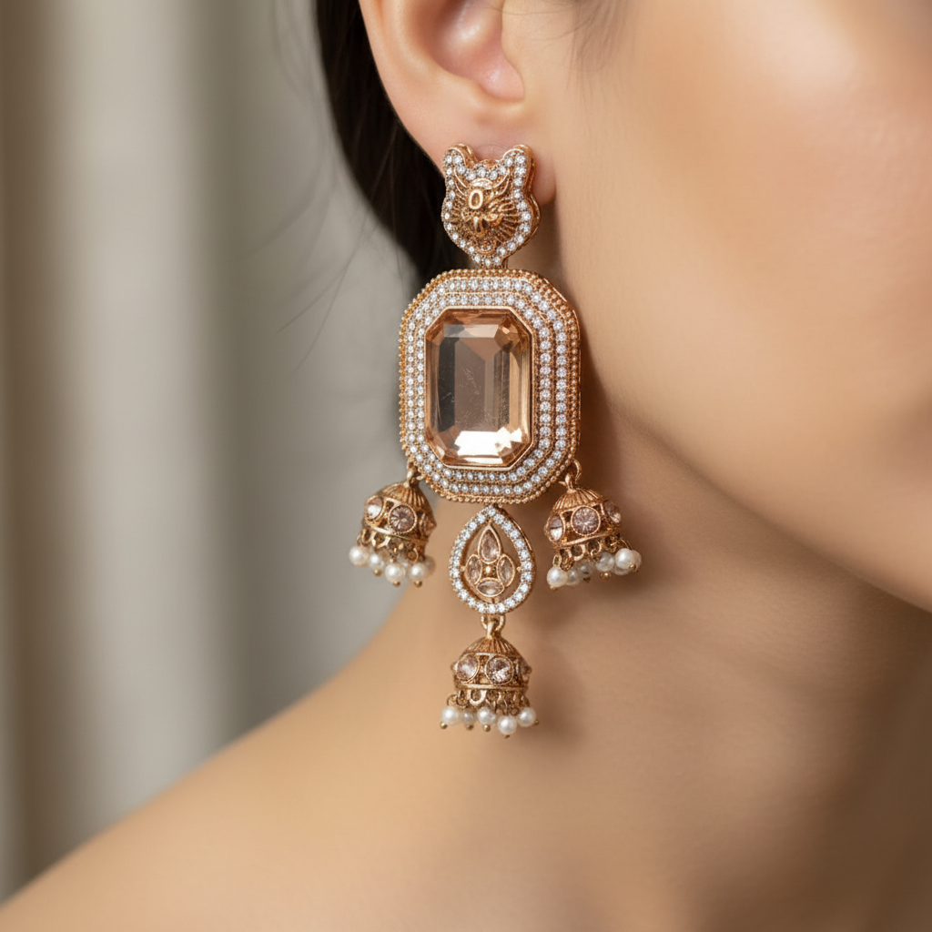 Kundan Jhumka Statement Earrings