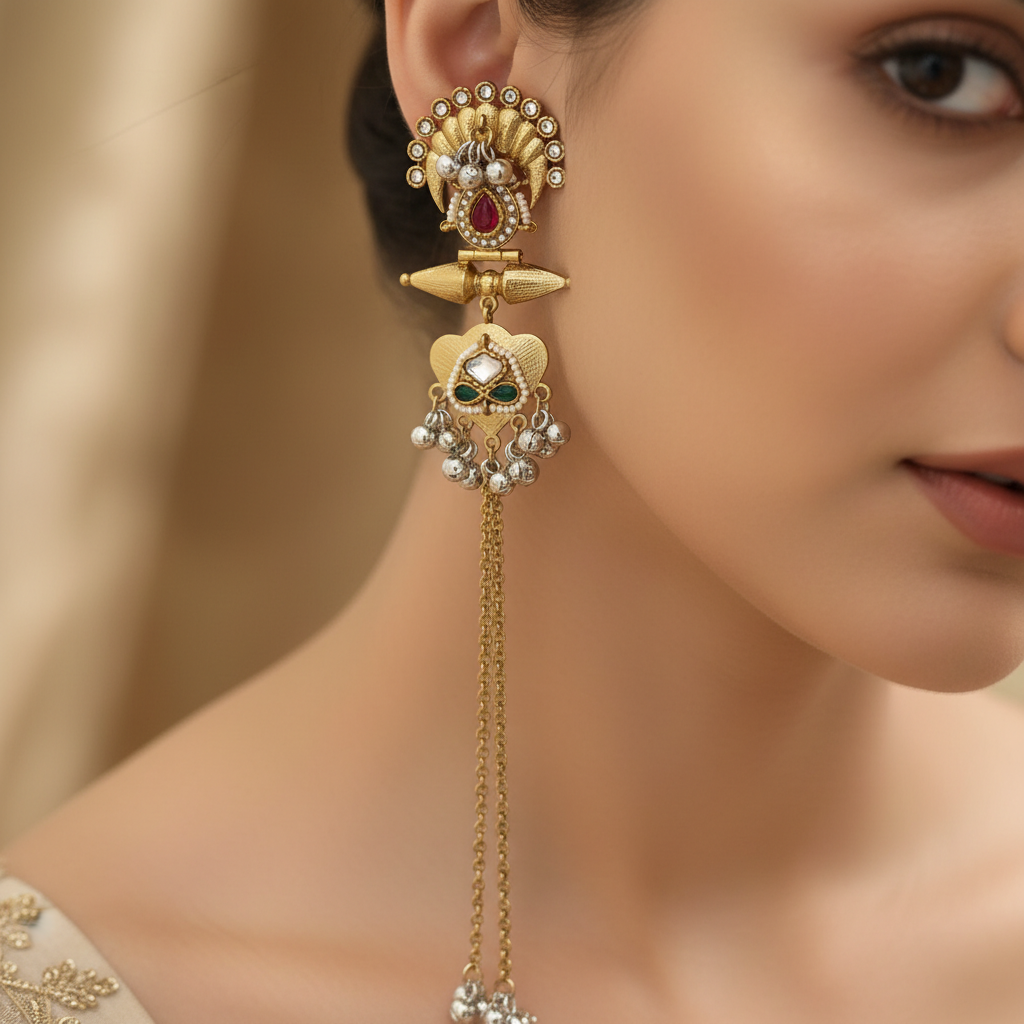 Royal Kashmiri Chain Drop Earrings