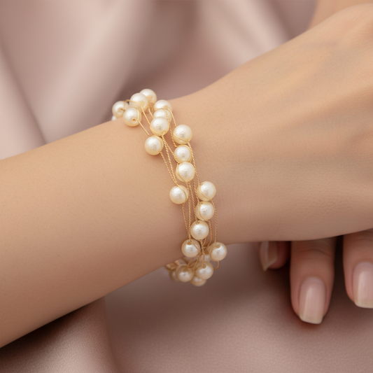 Pearl Aura Multi-Strand Gold Bracelet