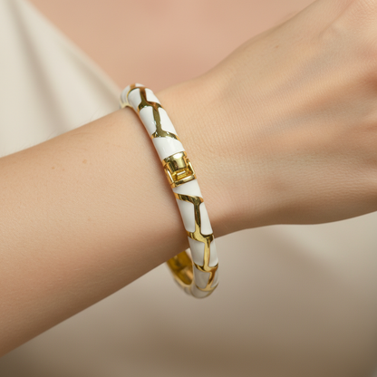 Ivory Enamel Classic Gold Plated Bracelet