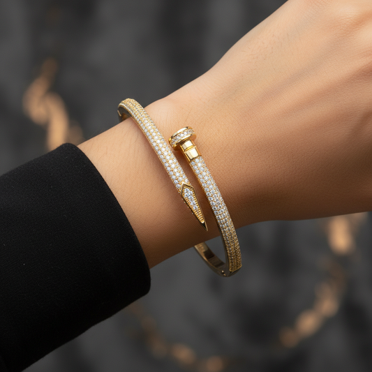 Luxe Nail-Head Diamond Gold Plated Bracelet