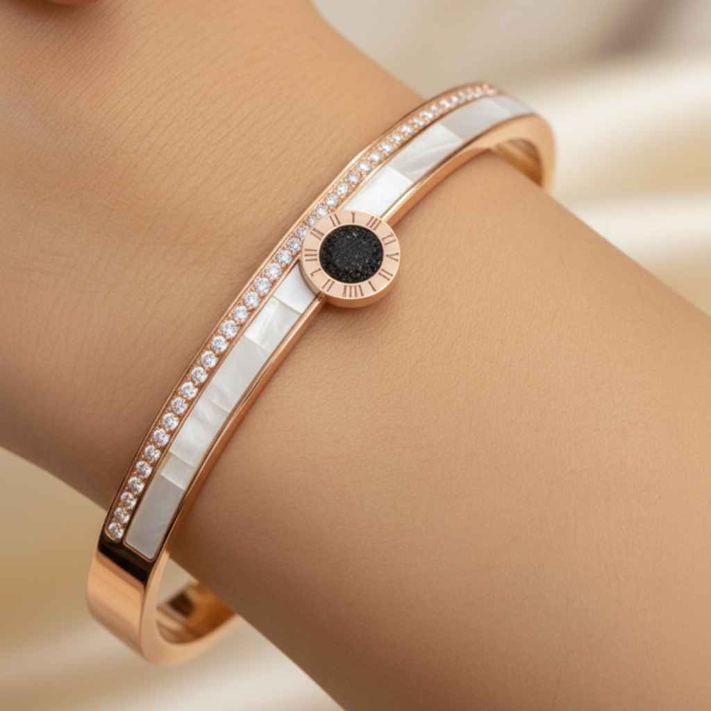 Black Dial Crystal Gold-Tone Western Bracelet