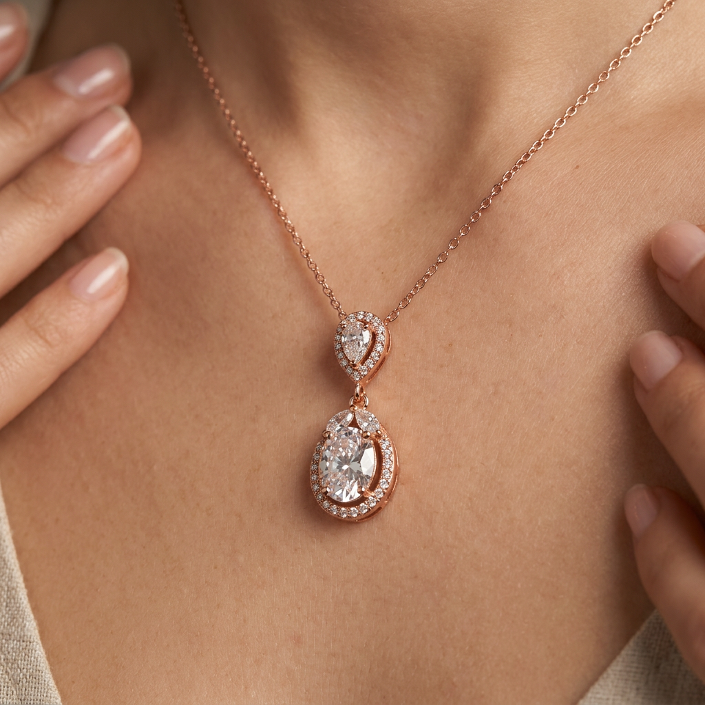 Teardrop Crystal Pendant Necklace for Women