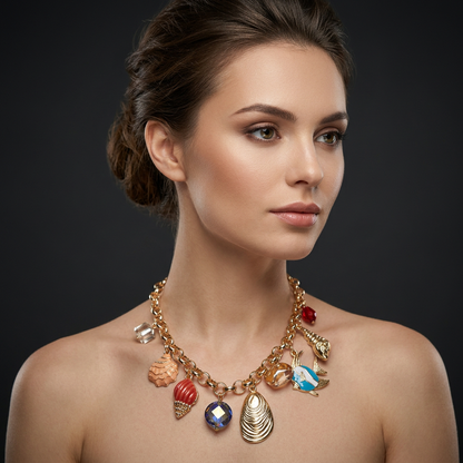 Gold Ocean Charm Statement Necklace for Women
