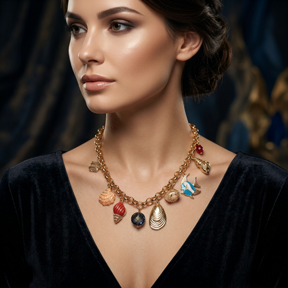 Gold Ocean Charm Statement Necklace for Women