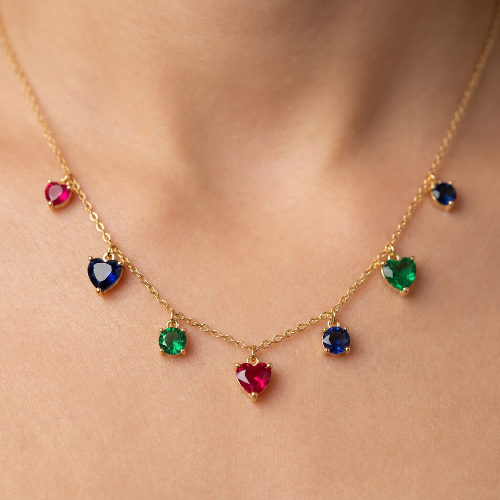 Multicolor Heart Charm Necklace for Women