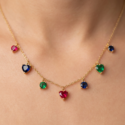 Multicolor Heart Charm Necklace for Women