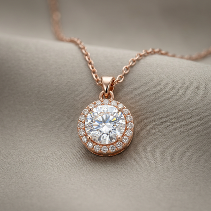 Round Crystal Halo Pendant Necklace for Women