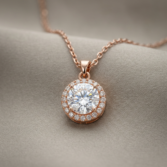 Round Crystal Halo Pendant Necklace for Women