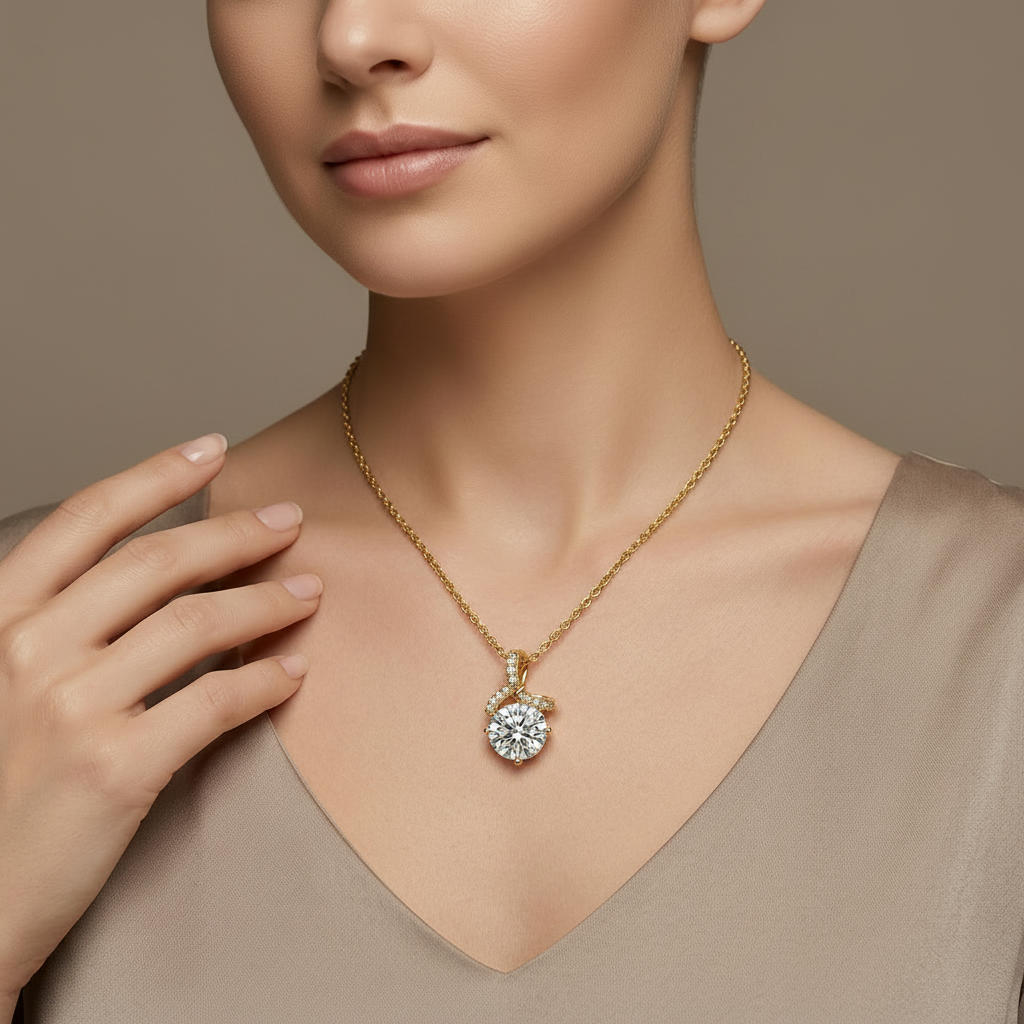 Round Crystal Solitaire Pendant Necklace for Women