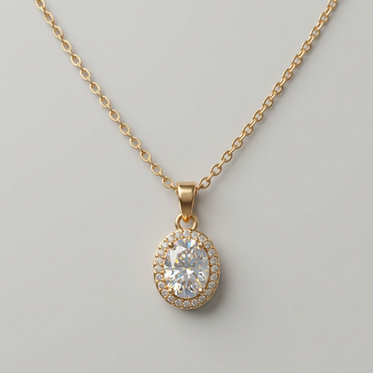 Oval Crystal Halo Pendant Necklace for Women