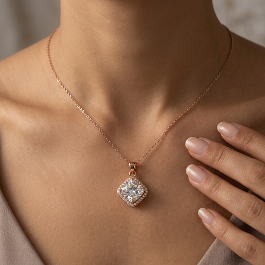 Princess Cut Crystal Pendant Necklace for Women