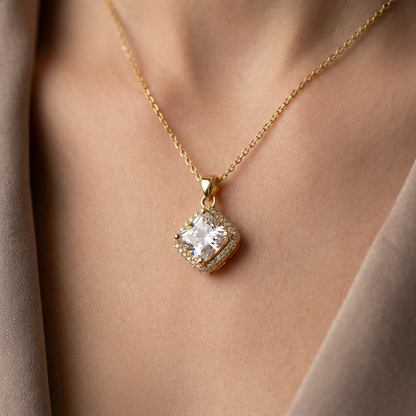 Princess Cut Crystal Pendant Necklace for Women