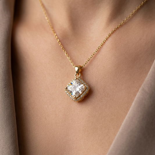 Princess Cut Crystal Pendant Necklace for Women