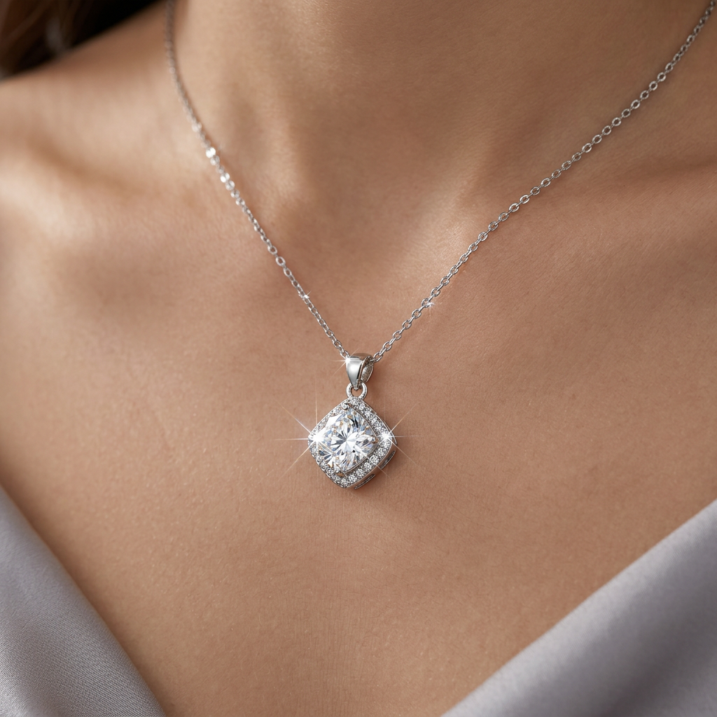 Princess Cut Crystal Pendant Necklace for Women