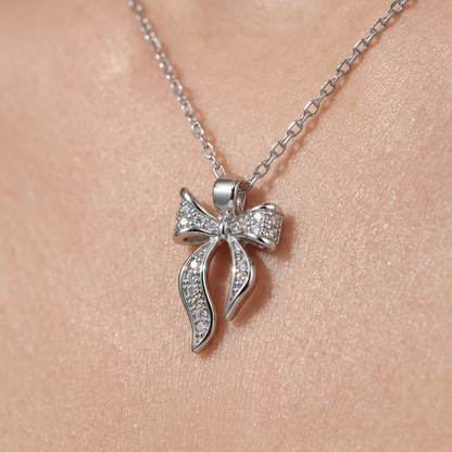 Crystal Bow Pendant Necklace for Women