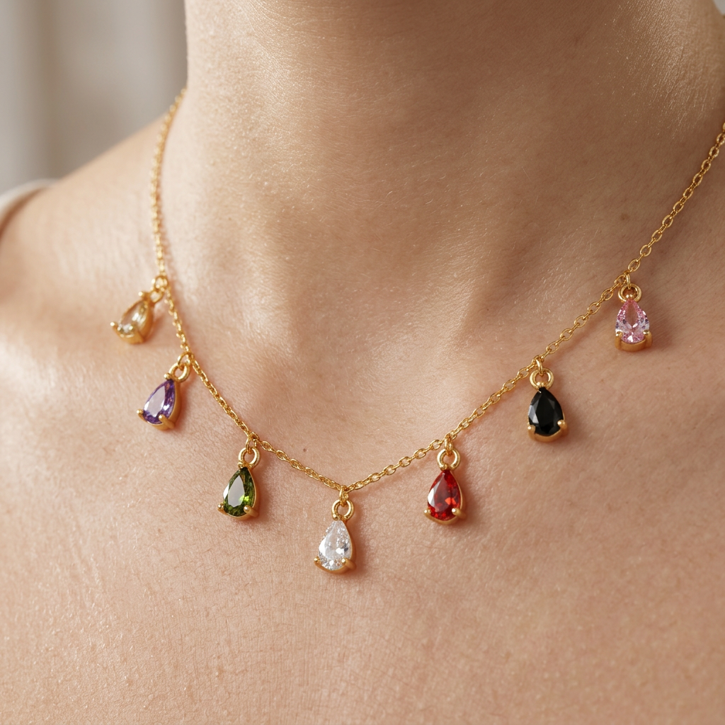 Multicolor Teardrop Crystal Charm Necklace for Women