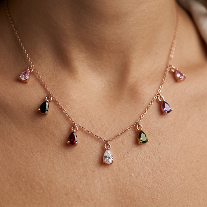 Multicolor Teardrop Crystal Charm Necklace for Women