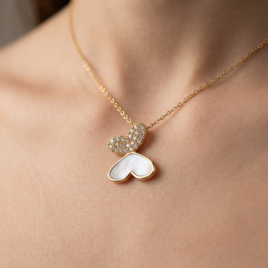 Crystal Double Heart Pendant Necklace for Women