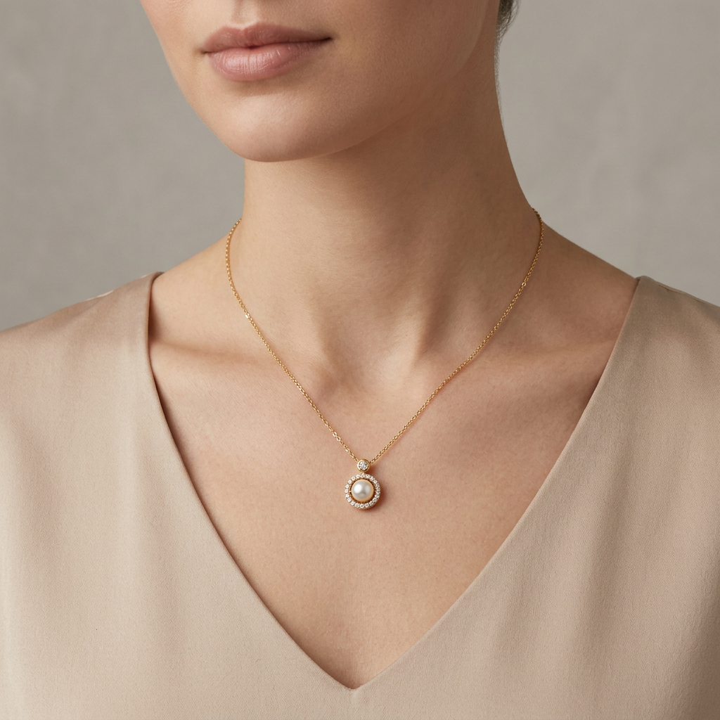 Pearl Halo Pendant Necklace for Women