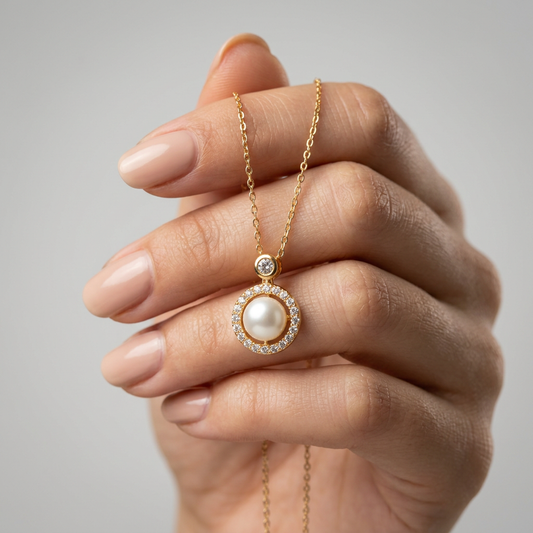 Pearl Halo Pendant Necklace for Women