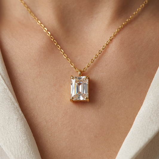 Emerald Cut Crystal Pendant Necklace for Women