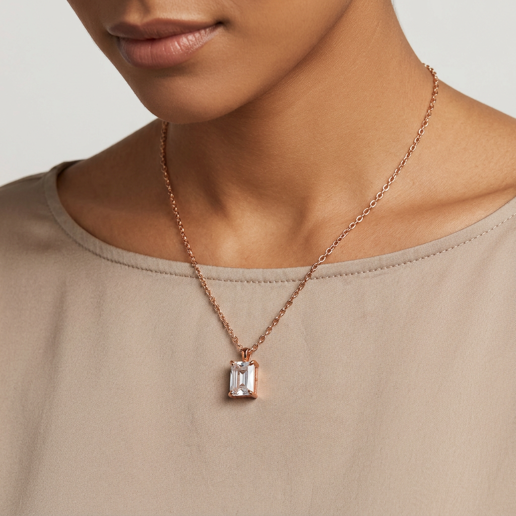 Emerald Cut Crystal Pendant Necklace for Women