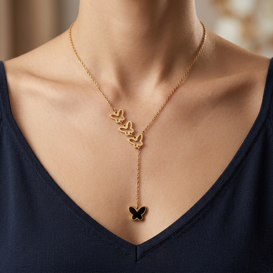 Gold Butterfly Drop Pendant Necklace for Women