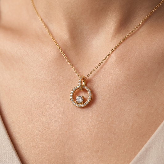 Gold Circle Crystal Pendant Necklace