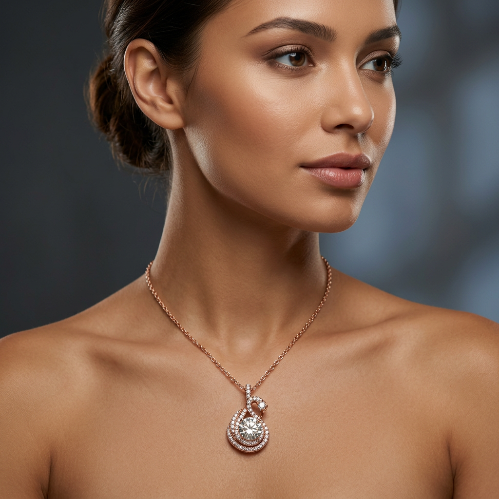 Rose Gold Swan Crystal Pendant Necklace