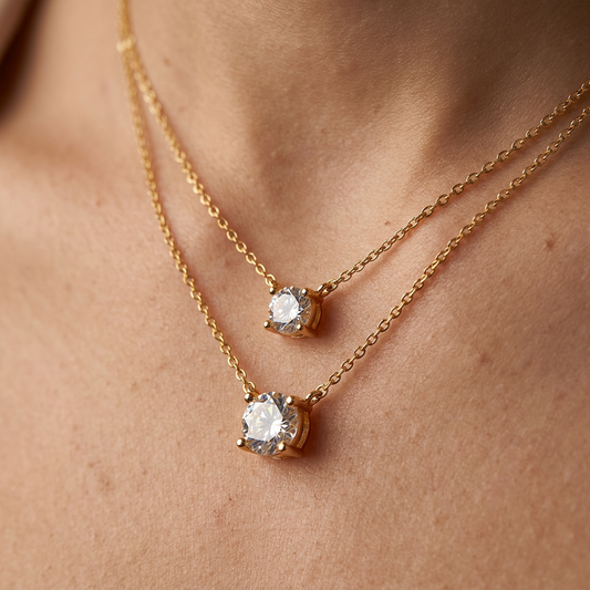 Gold Layered Solitaire Crystal Necklace