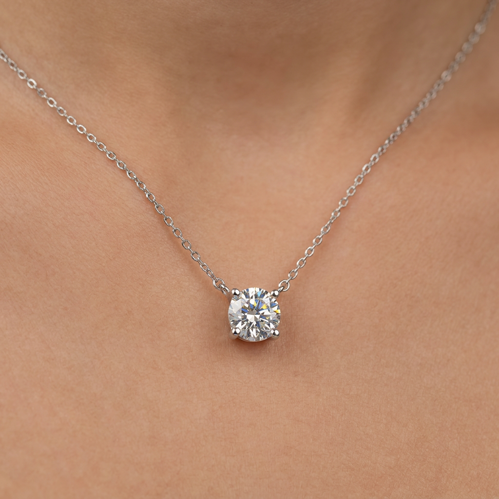 Classic Solitaire Crystal Pendant Necklace
