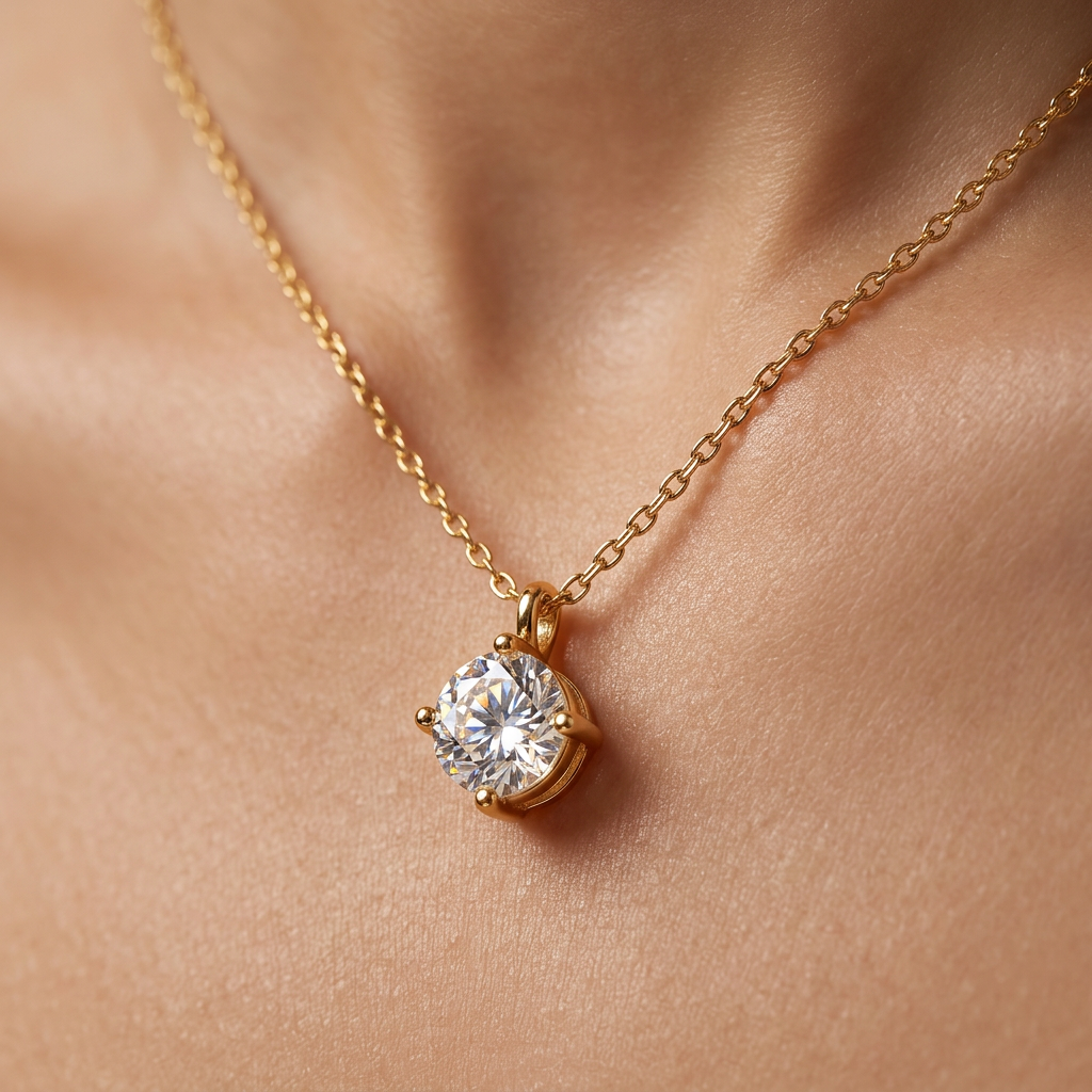 Classic Solitaire Crystal Pendant Necklace