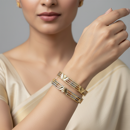 Leaf Design Dual Tone CNC Cut Bangles for Women