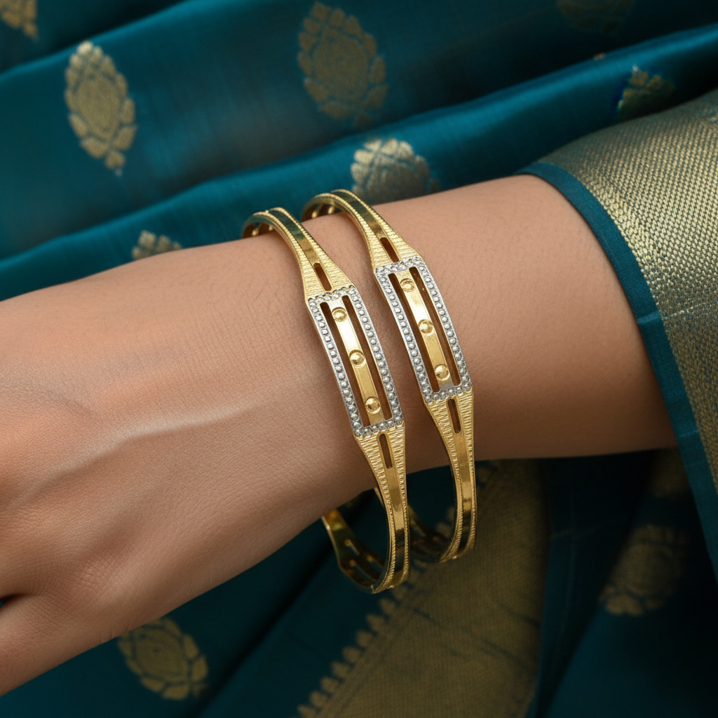Dual Tone Rectangle Design CNC Bangles for Women